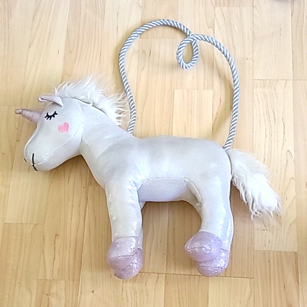 Cotton On Kids Sparkling Gray Unicorn Plush Bag Purse Girls Bag